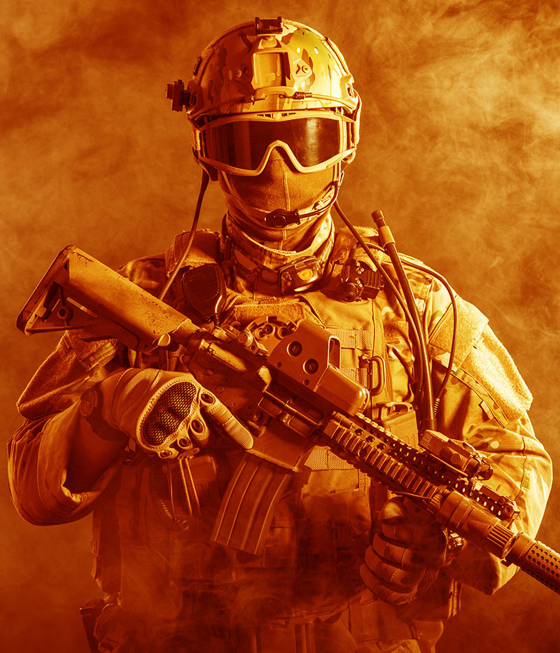 Special forces soldier in the fire